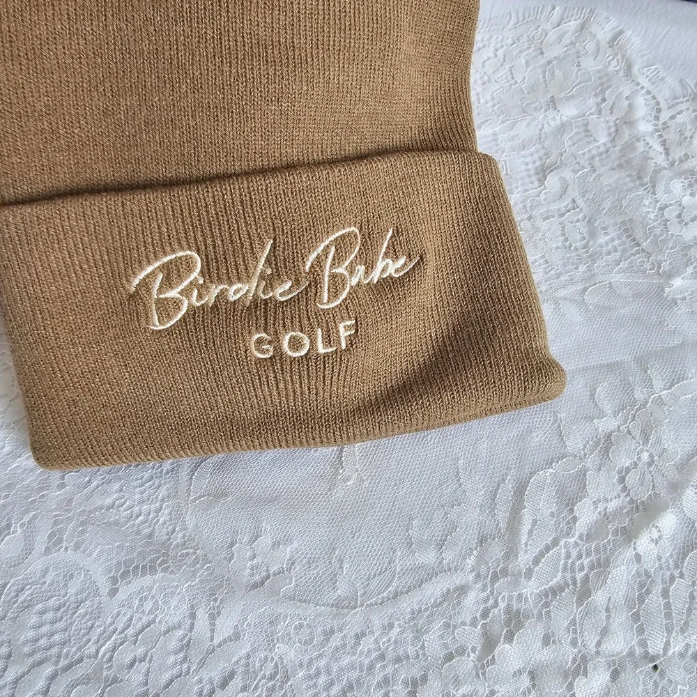 Birdie Babe Golf Knit Beanie Hat Tan Embroidered Logo Winter‎ Warm